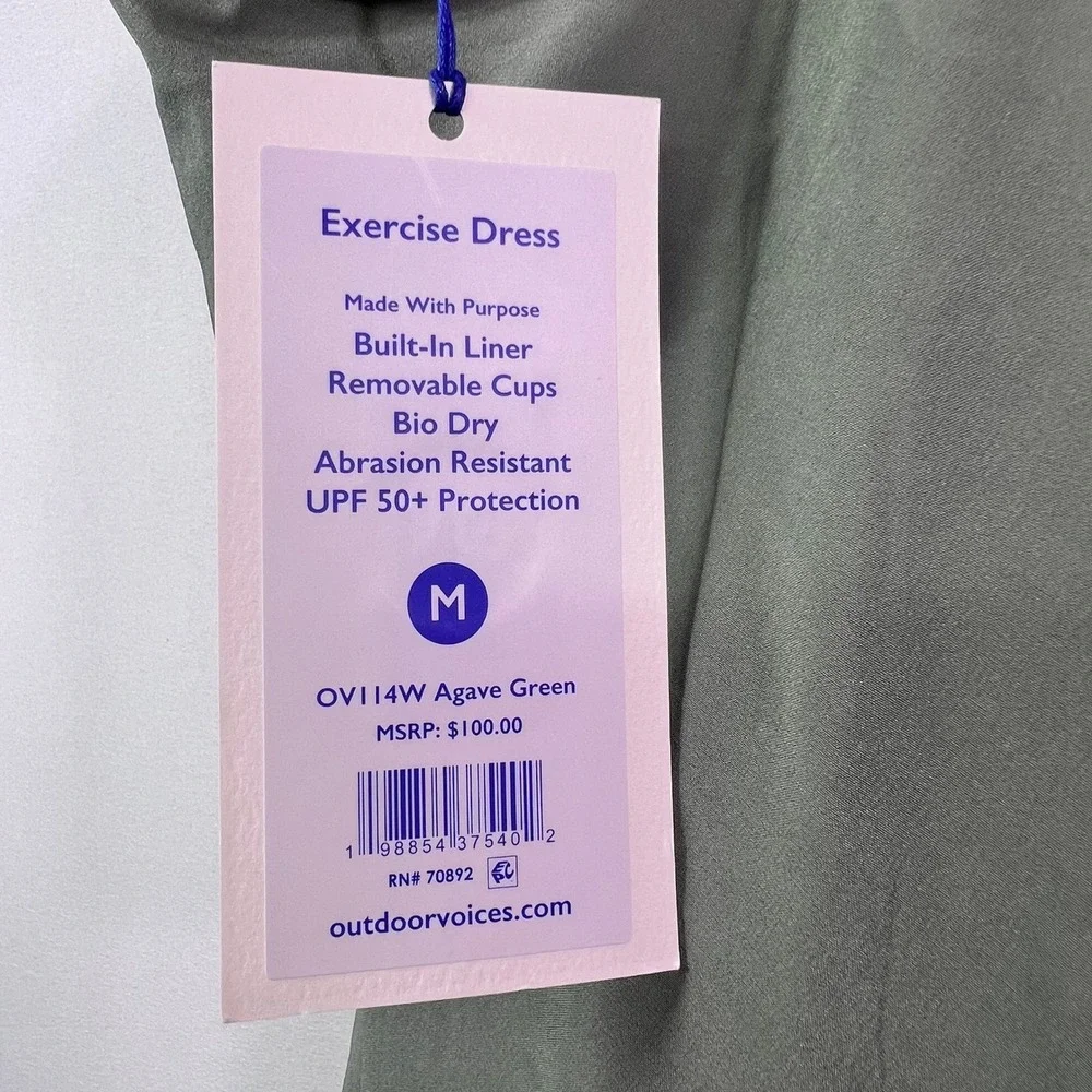 Outdoor Voices Women's Exercise Dress Agave Green Built-In Shorts Pockets Size M